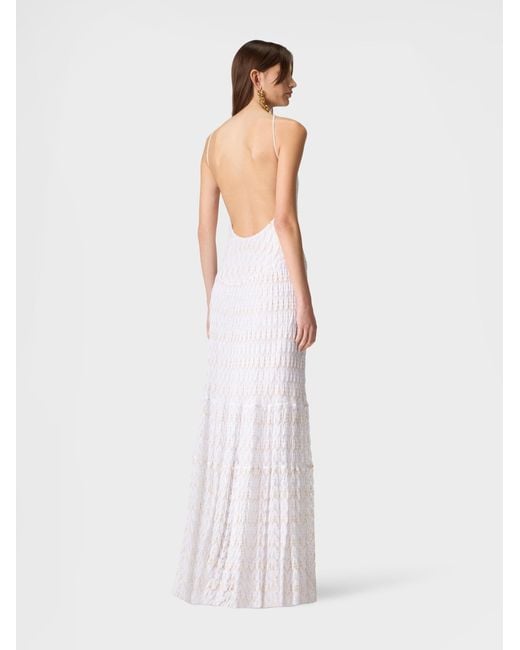 Missoni White Long Dress With Lace Motif And Open Back
