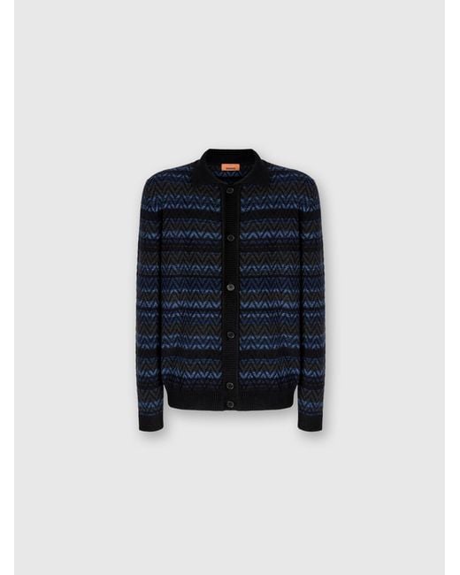 Missoni Blue Cardigan With Zigzag And Stripe Pattern for men