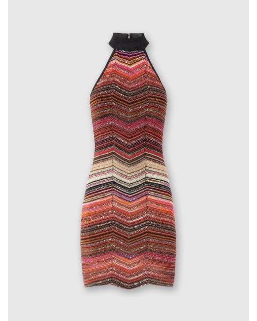 Robe Courte Sans Manches En Lamé Chevron Avec Sequins Et Décolleté Dos Nu, Femme, Taille Missoni en coloris Red