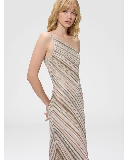 Missoni White One-Shoulder Striped Long Dress With Sequins