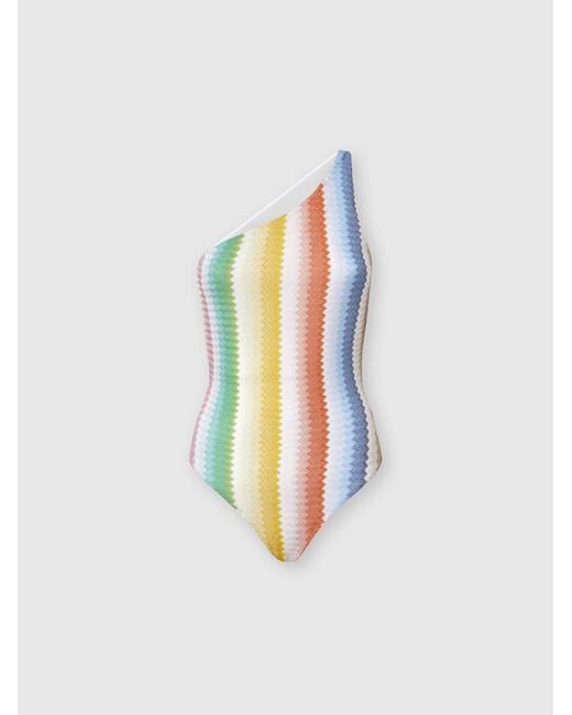 Missoni White One-Shoulder One-Piece Swimsuit With Dégradé Zigzag Pattern