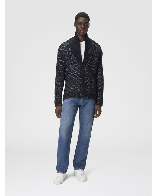Missoni Blue Buttoned Cardigan With Chevron Pattern for men
