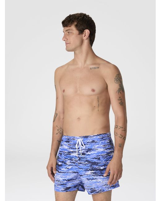 Missoni Blue Mid-Length Swim Shorts With Wave Print for men
