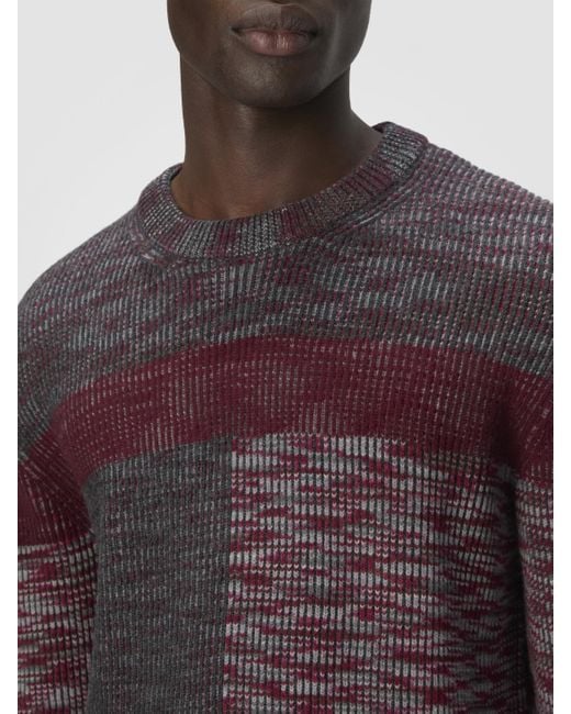 Missoni Red Crew Neck Sweater With Check Pattern, & Burgundy for men