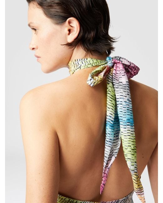 Haut Sans Manches À Col Roulé En Coton Et Soie Mélangés Imprimés, Femme, Taille Missoni en coloris White
