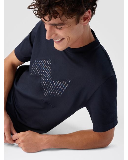 Missoni Blue Short Sleeve T-Shirt With Geometric Zigzag Insert And Logo for men