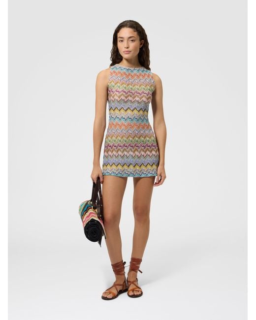 Missoni White Viscose Lamé Mini Dress With Cut-Out