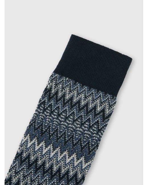 Missoni Blue Zig Zag Cotton-Blend Ankle Socks for men