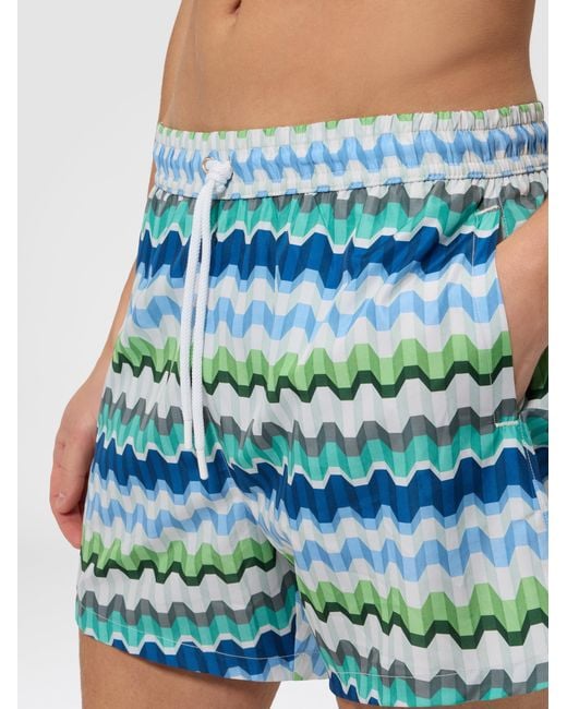 Missoni Blue Printed Swim Shorts With Greek Key Motif for men