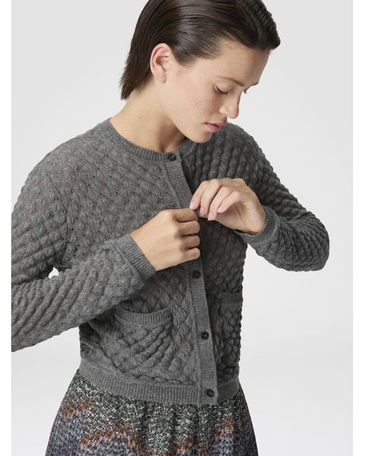 Missoni Gray Cashmere Cardigan With Lace Pattern