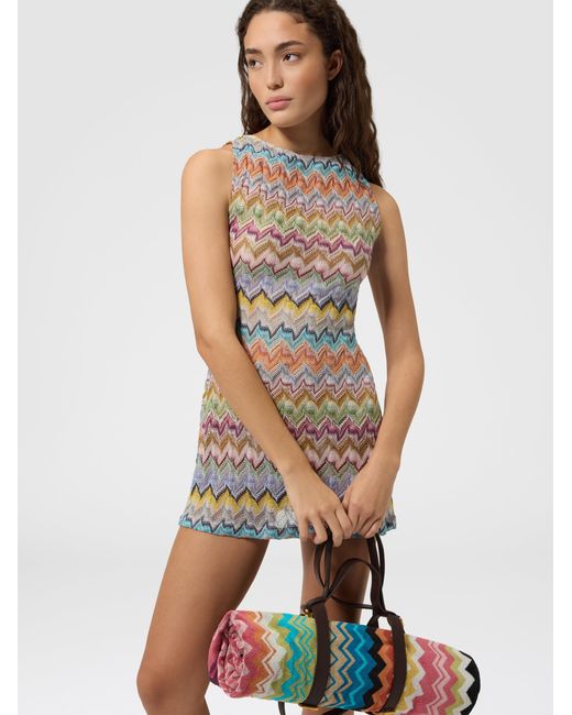 Missoni White Viscose Lamé Mini Dress With Cut-Out