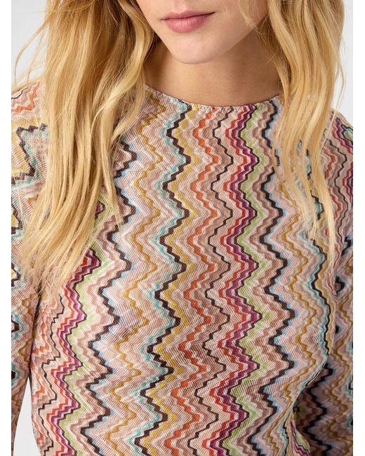 Missoni White Long-Sleeved T-Shirt With Irregular Zig Zag Print