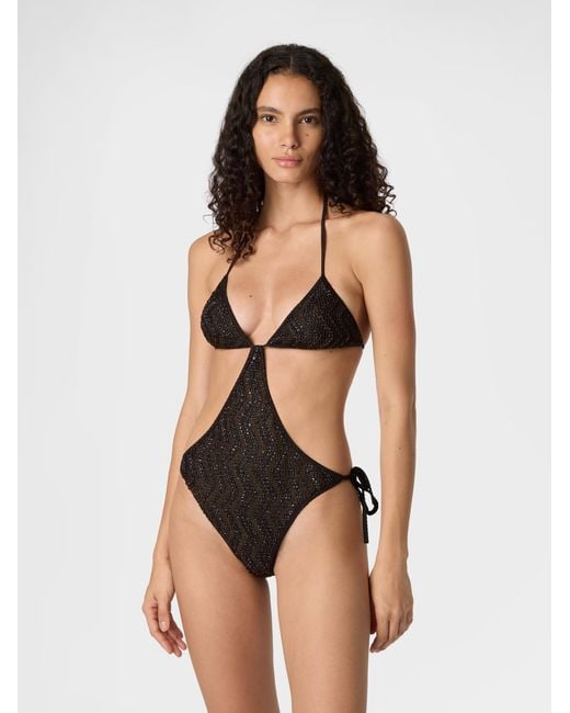 Missoni White Zigzag Mesh Trikini With Sequins