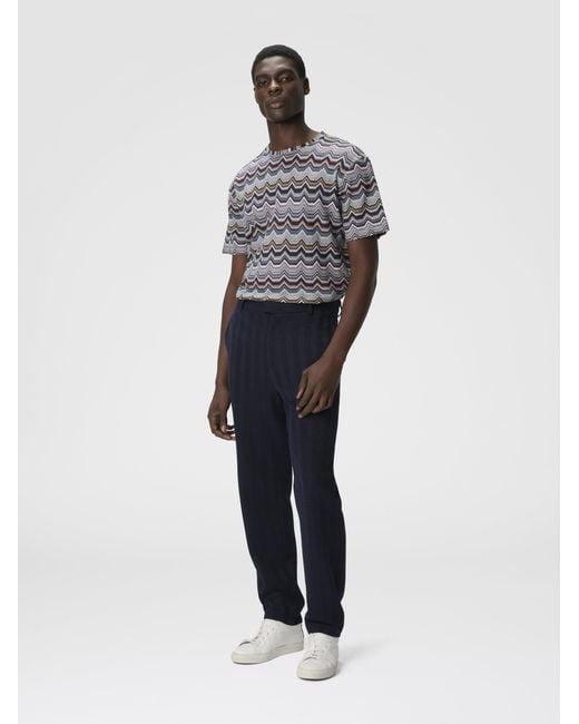 Missoni Blue Straight Pants With Zigzag Pattern for men