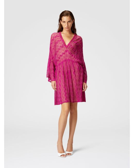 Robe Couvrante En Viscose Lamé Zigzag À Manches Larges, Femme, Taille Missoni en coloris Pink