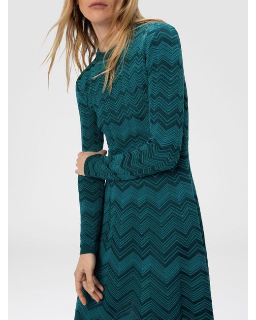 Abito Corto Manica Lunga Chevron, Donna, Taglia di Missoni in Green