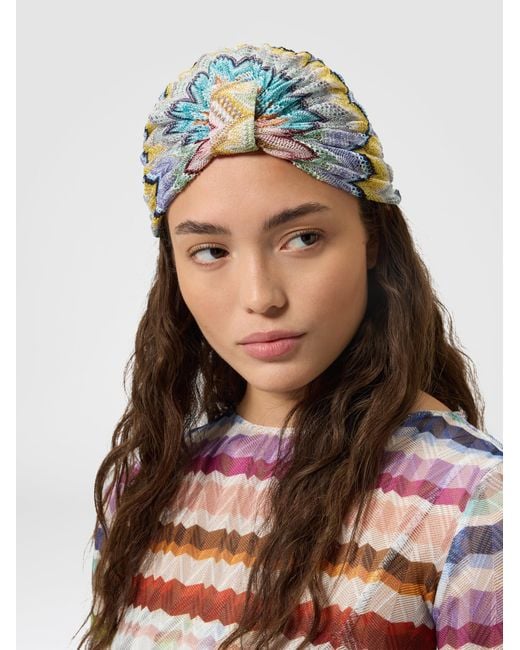 Missoni White Zig Zag Viscose-Blend Lamé Turban