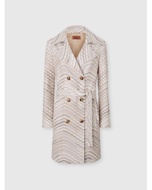 Missoni White Double-Breasted Trench Coat With Wavy Zigzag Pattern
