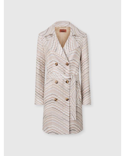 Missoni White Double-Breasted Trench Coat With Wavy Zigzag Pattern