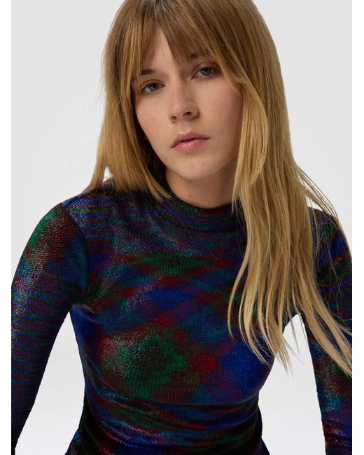 Missoni Blue Turtleneck Sweater With Flame Pattern