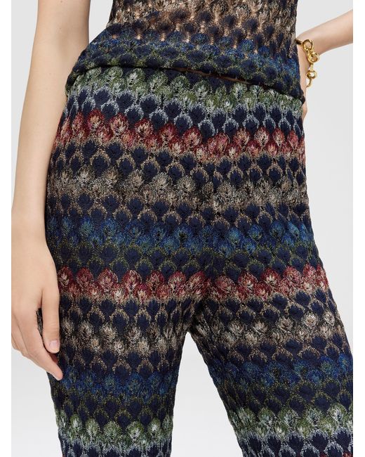 Missoni White Flare Viscose Lamé Trousers With Lace Motif