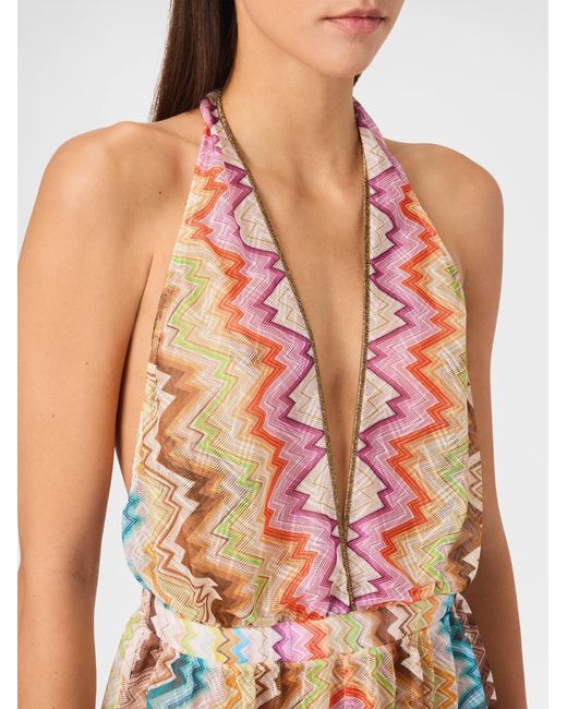 Missoni White Short Jumpsuit With Printed Motif And Contrast Trims