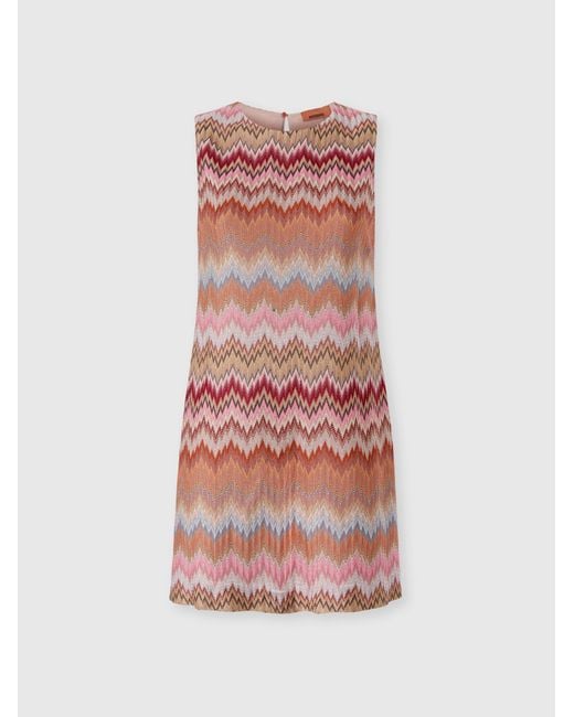 Missoni White Sleeveless Viscose Chevron Mini Dress