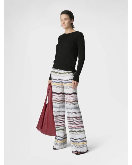 Missoni White Wide Zigzag Viscose And Cotton Trousers