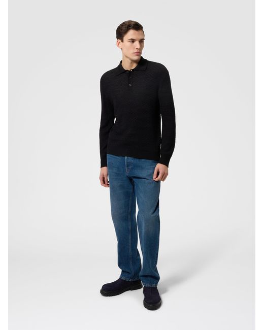 Missoni Black Long-Sleeve Cotton And Wool Chevron Polo Shirt for men
