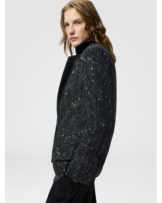 Missoni Blue Striped Lamé Knit Blazer