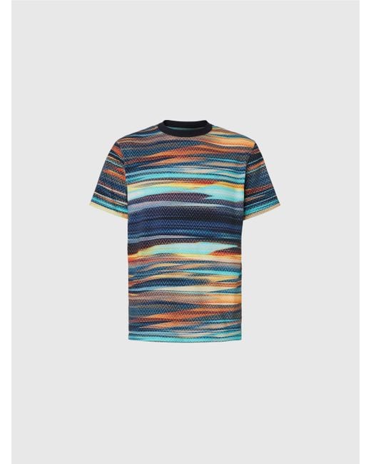 Missoni T-Shirt Aus Baumwolle Mit Rundhalsausschnitt Und Zickzack-Print, Herren, Größe in Blue für Herren