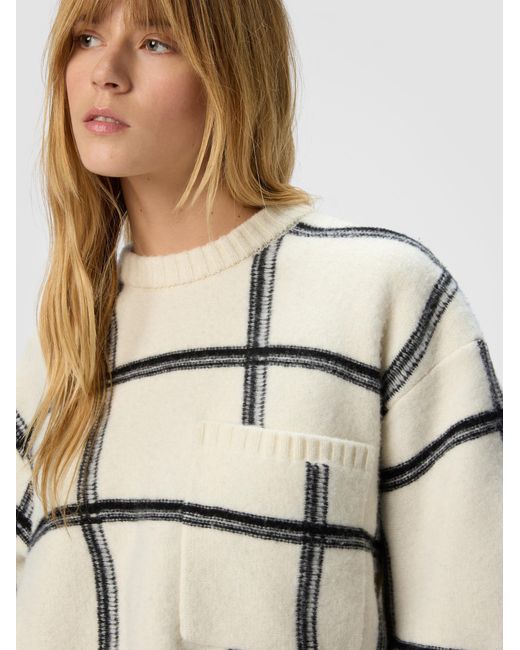 Missoni Natural Oversized Wool Check Crew Neck Sweater