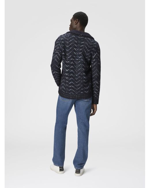 Missoni Blue Buttoned Cardigan With Chevron Pattern for men