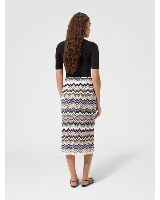 Missoni White Zig Zag Viscose And Wool Midi Skirt With Slit