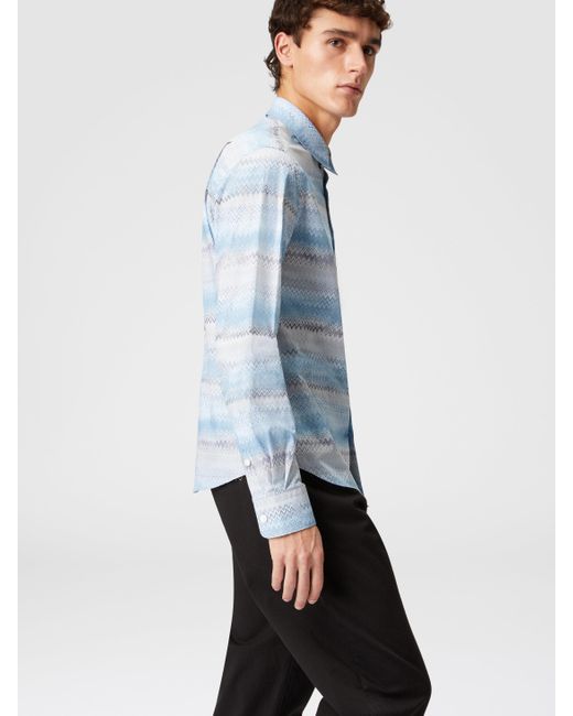 Missoni Hemd Aus Baumwollpopeline Mit Zick-Zack-Print, Herren, Blau & Grau, Größe in Blue für Herren