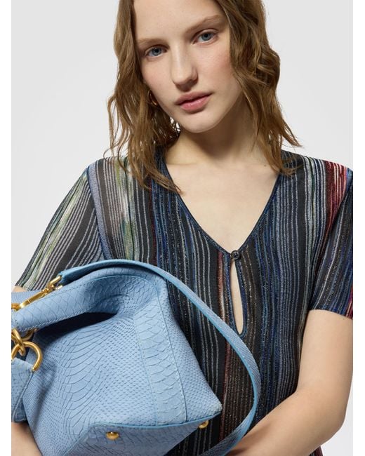 Missoni Blue Short-Sleeve Striped Mini Dress