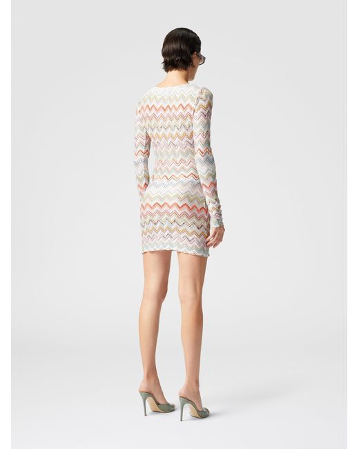 Missoni White Short Cover-Up Dress With Zig Zag Lamé 3D