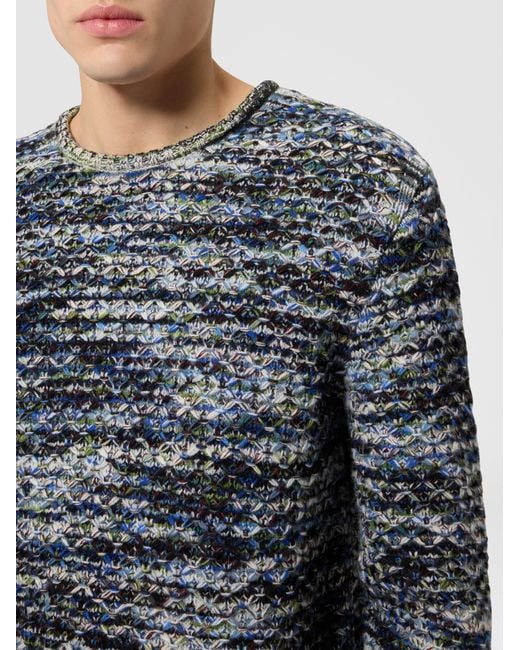 Missoni Blue Wool And Viscose Pullover With 3D Texture for men