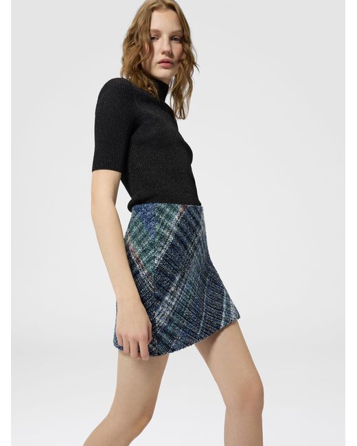Missoni Blue Wool-Blend Check Mini Skirt