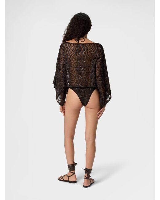 Missoni Black Zigzag Mesh Top With Sequins And Wide Sleeves