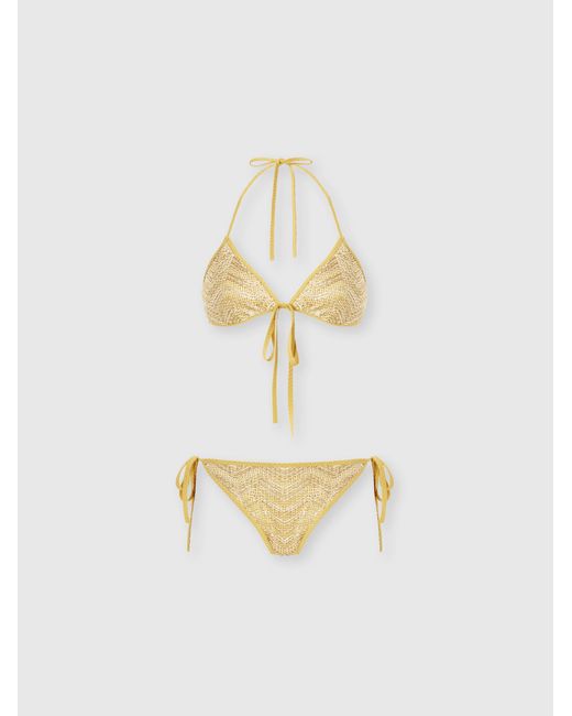 Missoni White Triangle Mesh Bikini With Zigzag Pattern And Sequins