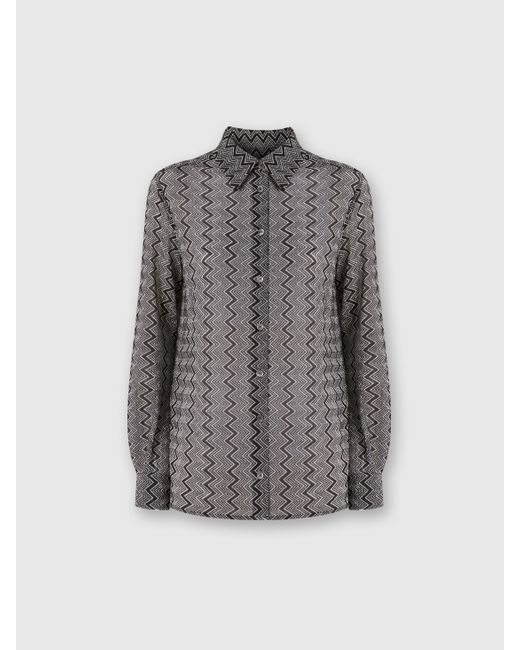 Camicia Con Motivo Zig Zag Lamé, Donna, Nero & Argento, Taglia di Missoni in Gray