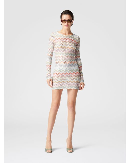 Missoni White Short Cover-Up Dress With Zig Zag Lamé 3D