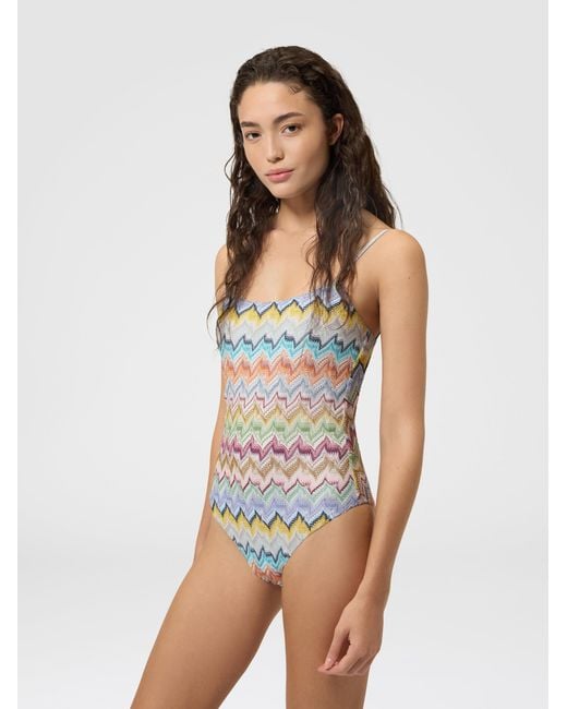 Missoni White Viscose Lamé One-Piece Swimsuit