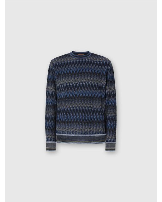 Missoni Blue Crew Neck Sweater With 3D Zigzag Pattern for men