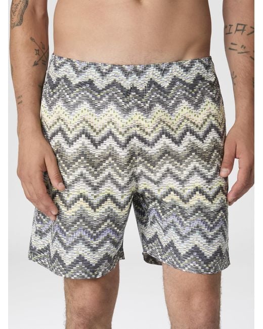 Missoni White Long Swim Shorts With Dashed Zigzag Print for men