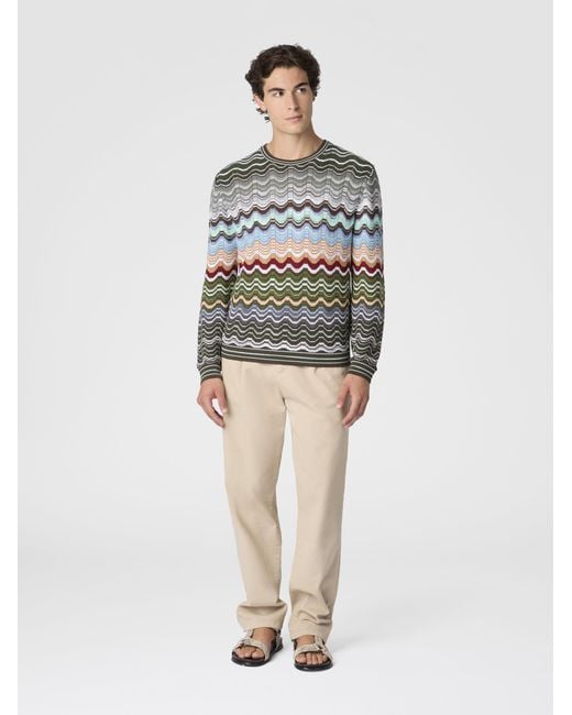 Missoni Multicolor Crew-Neck Cotton And Viscose Chevron Pullover With Greek Motif for men