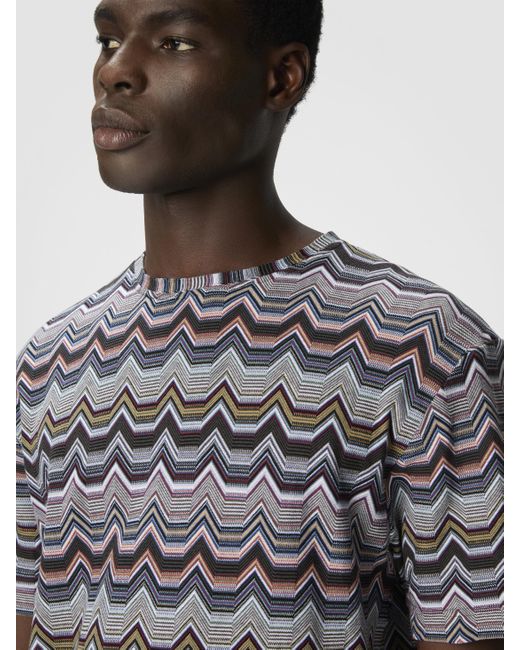 Missoni Gray Crew Neck T-Shirt With Geometric Zigzag for men
