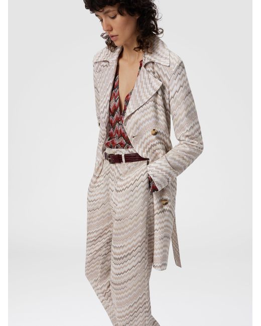 Missoni White Double-Breasted Trench Coat With Wavy Zigzag Pattern