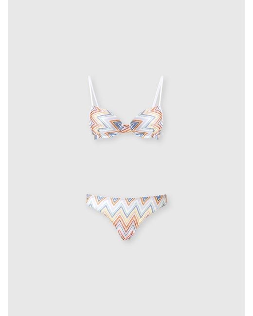 Missoni White Zig Zag Printed Fabric Bikini With Balconette Top